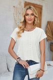 Eyelet Round Neck Rolled Short Sleeve T-Shirt - Trendsi - Flyclothing LLC