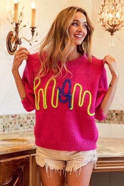 BiBi MOM Contrast Round Neck Sweater - Trendsi - Flyclothing LLC