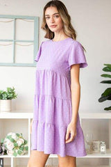 Heimish Full Size Swiss Dot Short Sleeve Tiered Dress - Trendsi - Flyclothing LLC