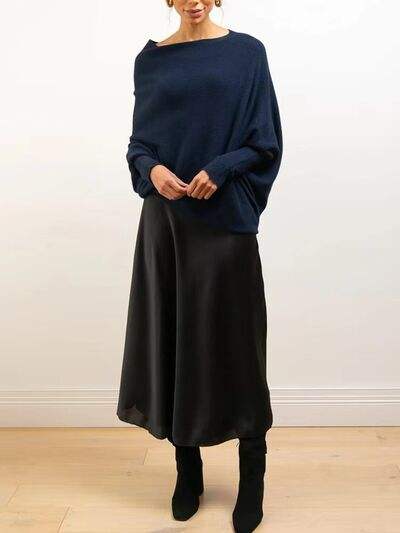 Full Size Boat Neck Batwing Sleeve Knit Top - Trendsi - Flyclothing LLC
