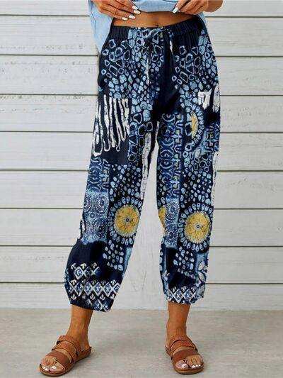 Printed Tied Cropped Pants - Trendsi - Flyclothing LLC