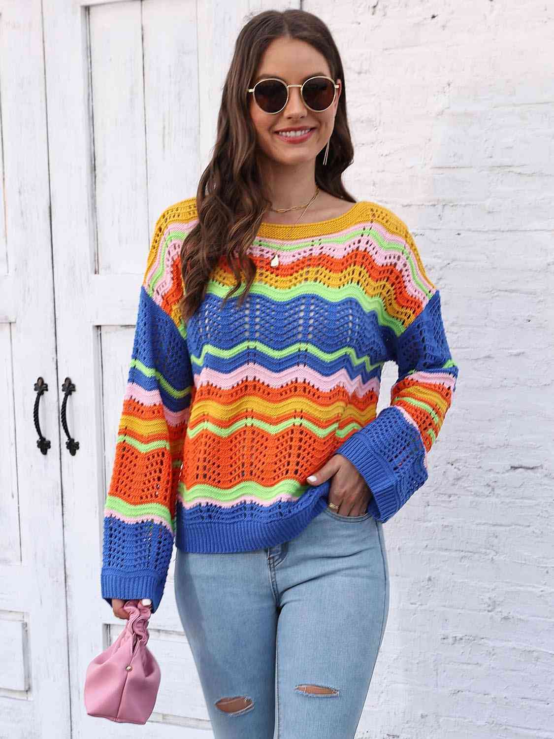 Openwork Round Neck Knit Top - Trendsi - Flyclothing LLC