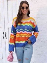 Openwork Round Neck Knit Top - Trendsi - Flyclothing LLC