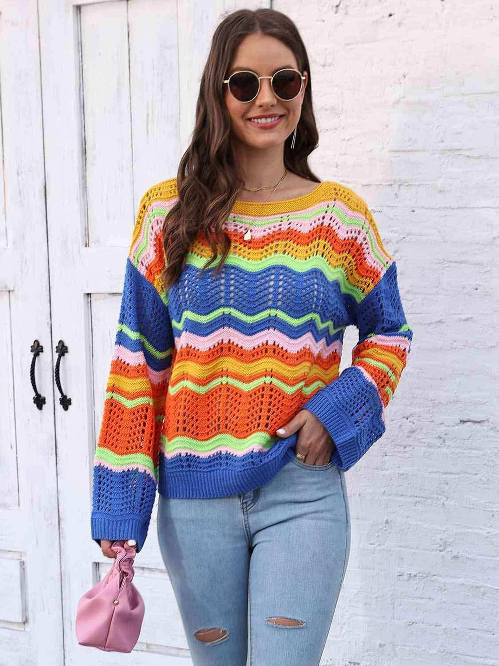 Openwork Round Neck Knit Top - Trendsi - Flyclothing LLC