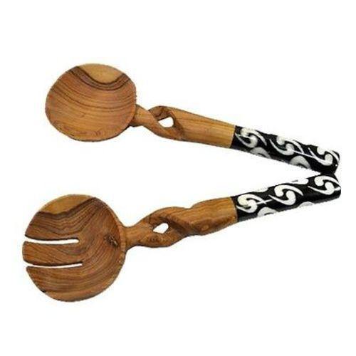 11-Inch Olive Wood Salad Serving Set with Twisted Handles - Jedando Handicrafts - Flyclothing LLC