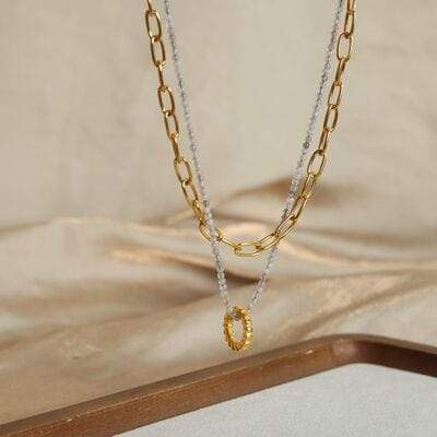 Beaded Double-Layered Titanium Steel Necklace - Trendsi - Flyclothing LLC