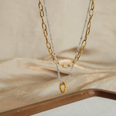 Beaded Double-Layered Titanium Steel Necklace - Trendsi