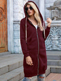 Full Size Zip-Up Longline Hoodie with Pockets - Trendsi - Flyclothing LLC