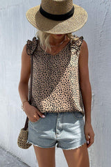 Leopard Frill Trim V-Neck Tank - Trendsi - Flyclothing LLC
