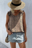 Leopard Frill Trim V-Neck Tank - Trendsi