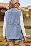 Sleeveless Collared Neck Denim Top with Pockets - Trendsi