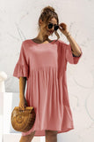 Boat Neck Flounce Sleeve Knee-Length Dress - Trendsi