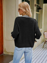 Contrast Button Up Dropped Shoulder Cardigan - Trendsi - Flyclothing LLC