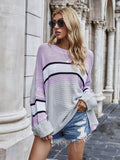 Striped Horizontal Ribbing Long Sleeve Tunic Sweater - Trendsi