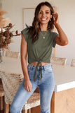 Tied Round Neck Crop Tee - Trendsi - Flyclothing LLC