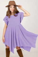 Round Neck Petal Sleeve Dress - Trendsi - Flyclothing LLC