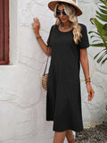 Round Neck Short Sleeve Dress with Pockets - Trendsi - Flyclothing LLC
