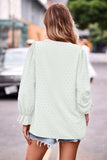 Swiss Dot Notched Neck Flounce Sleeve Blouse - Trendsi - Flyclothing LLC