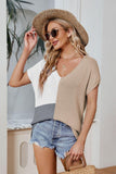 Color Block V-Neck Knit Top - Trendsi