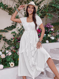 Ruffled Square Neck Short Sleeve Dress - Trendsi