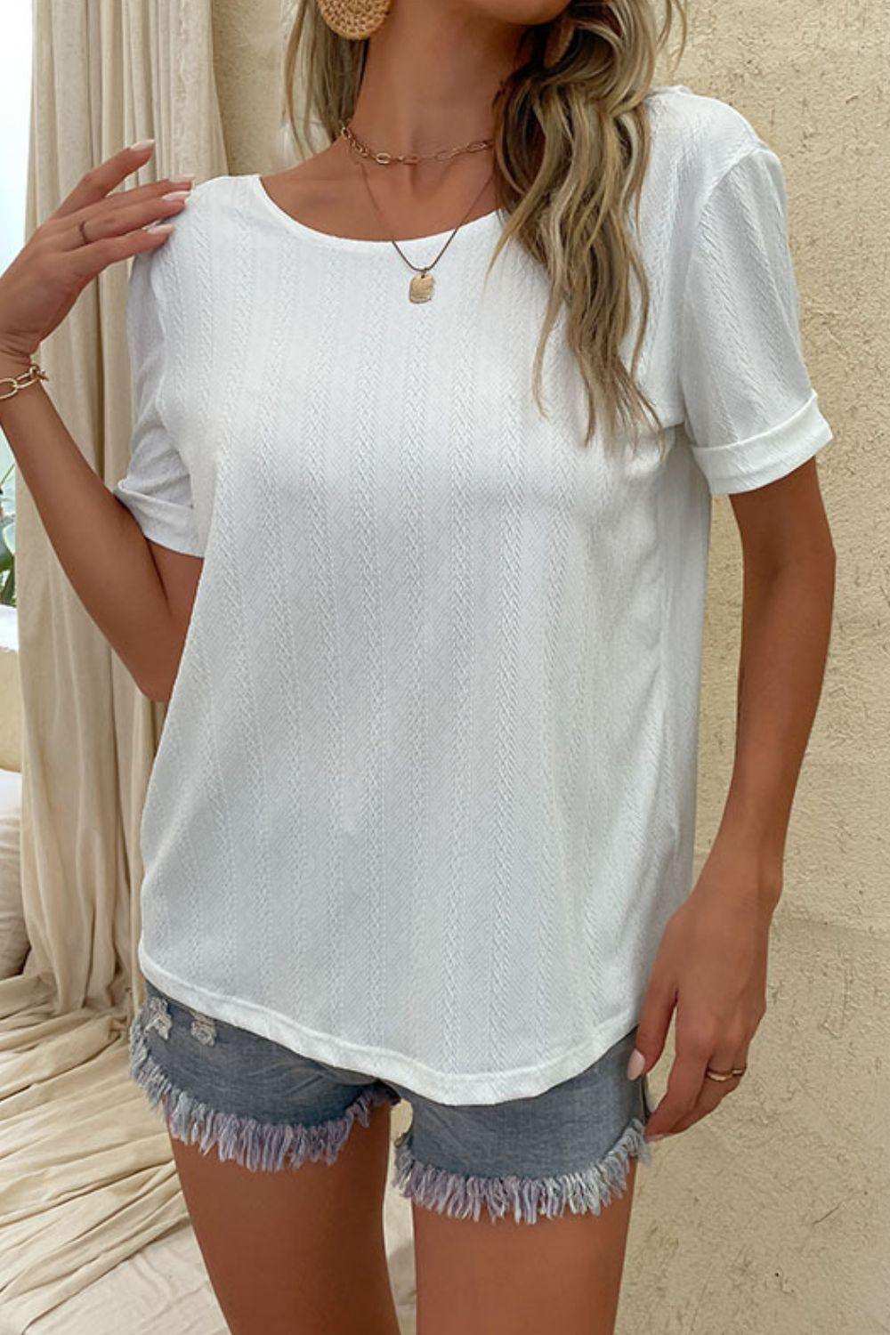 Round Neck Ruffled Short Sleeve Blouse - Trendsi - Flyclothing LLC