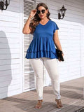 Plus Size V-Neck Flutter Sleeve Blouse - Trendsi - Flyclothing LLC