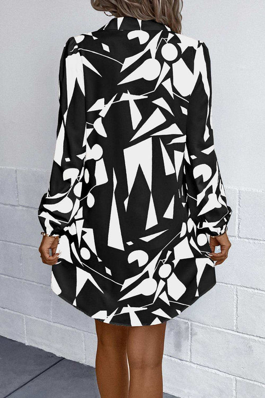 Geometric Long Sleeve Shirt Dress - Trendsi - Flyclothing LLC