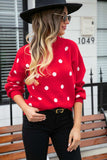 Polka Dot Round Neck Dropped Shoulder Sweater - Trendsi - Flyclothing LLC