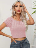 Cable-Knit Round Neck Short Sleeve Knit Top - Trendsi - Flyclothing LLC