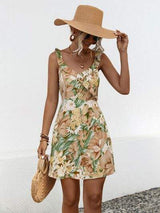 Printed Ruffled Surplice Wide Strap Mini Dress - Trendsi - Flyclothing LLC