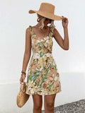 Printed Ruffled Surplice Wide Strap Mini Dress - Trendsi - Flyclothing LLC