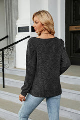 Ribbed Square Neck Long Sleeve T-Shirt - Trendsi