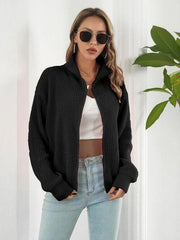 Turtleneck Zip Up Long Sleeve Knit Top - Flyclothing LLC