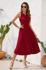 Swiss Dot Tie Neck Sleeveless Dress - Trendsi - Flyclothing LLC