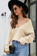 V-Neck Center Seam Sweater - Trendsi - Flyclothing LLC