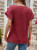 Textured Petal Sleeve Round Neck Tee - Trendsi - Flyclothing LLC