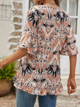 Printed Flounce Sleeve Ruffle Hem Blouse - Trendsi - Flyclothing LLC