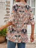 Printed Flounce Sleeve Ruffle Hem Blouse - Trendsi - Flyclothing LLC