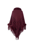 Fringe Geometric Cape Sleeve Poncho - Trendsi