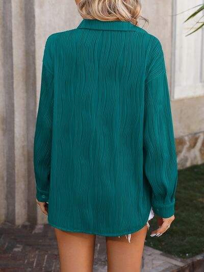 Button Up Dropped Shoulder Shirt - Trendsi - Flyclothing LLC