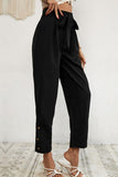 Buttoned Tie-Waist Cropped Pants - Trendsi