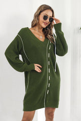 Contrast V-Neck Sweater Dress - Trendsi