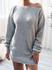 Rib-Knit Mini Sweater Dress - Trendsi