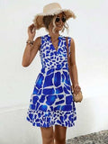 Printed Notched Sleeveless Tiered Dress - Trendsi - Flyclothing LLC