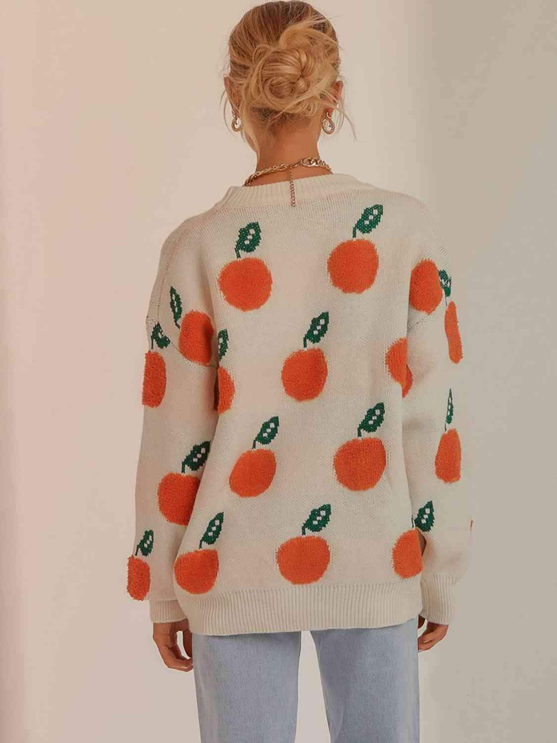 Printed Round Neck Drop Shoulder Sweater - Trendsi - Flyclothing LLC