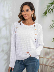 Decorative Button Long Sleeve Sweater - Trendsi