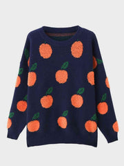 Printed Round Neck Drop Shoulder Sweater - Trendsi