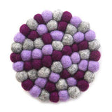 Hand Crafted Felt Ball Trivets from Nepal: Round Chakra, Purples - Global Groove (T) - Global Groove - Flyclothing LLC