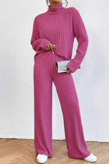 Mock Neck Dropped Shoulder Top and Pants Set - Trendsi - Flyclothing LLC