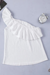Ruffled One-Shoulder Tank - Trendsi - Flyclothing LLC